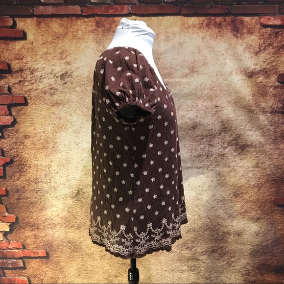 Brown & Pink Peasant Blouse | EUC | SZ 14(?) - Picture 4 of 5